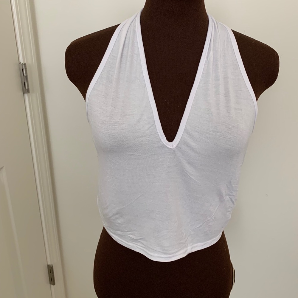 White Deep Plunge Halter Crop Top